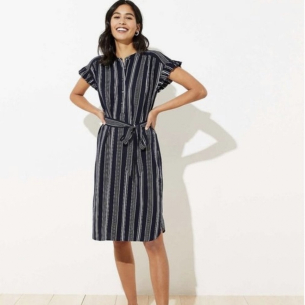LOFT Navy Striped Dress Size 4